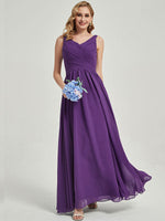 Royal Purple V Bridesmaid Dress for Wedding Party-Flori