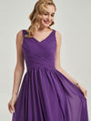 Royal Purple Wide Straps Sleeveless V-Neck Pleated Bridesmaid Dress