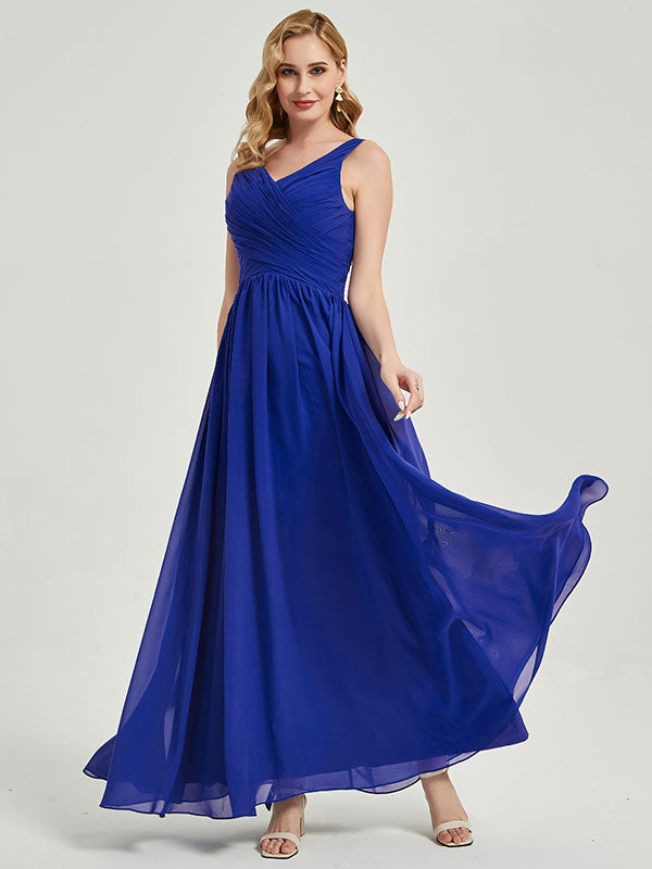 Royal Blue Sleeveless Bridesmaid Dress-Flori