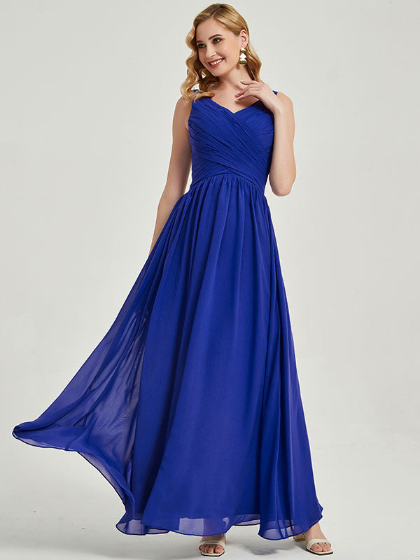 Royal Blue Sleeveless Bridesmaid Dress-Flori