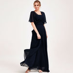 Navy Blue Multi Ways Wrap Convertible Bridesmaid Dress Strapless Chiffon A-line Gown For Bridesmaid Party-CHRIS