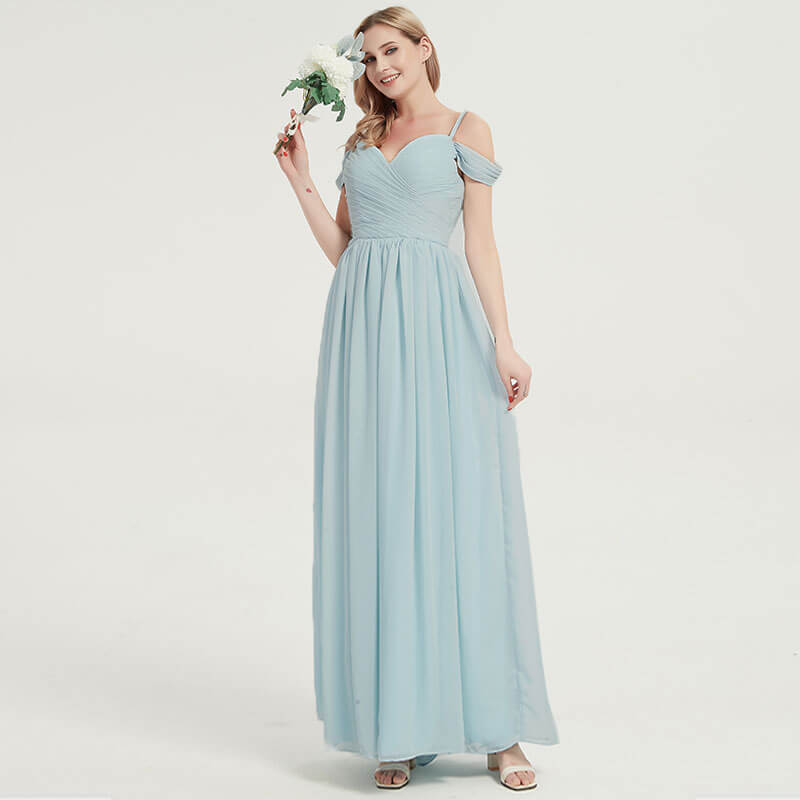 Chiffon fabric and cold-shoulder Pleated Bridesmaid Dress Ellen