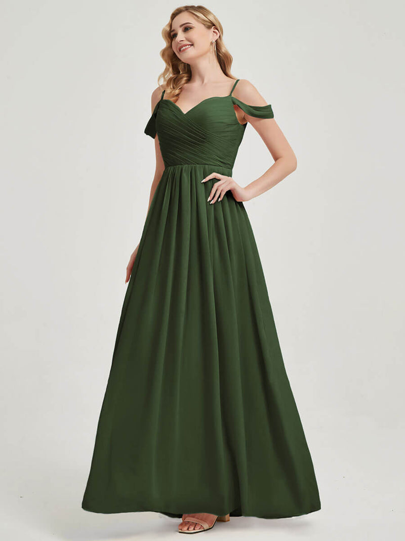 Olive Pleated Bridesmaid Dress Ellen