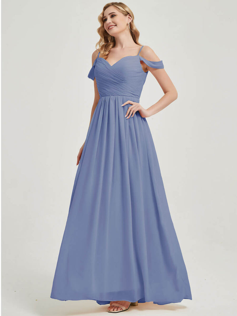 Slate Blue Pleated Pleated Bridesmaid Dress Ellen