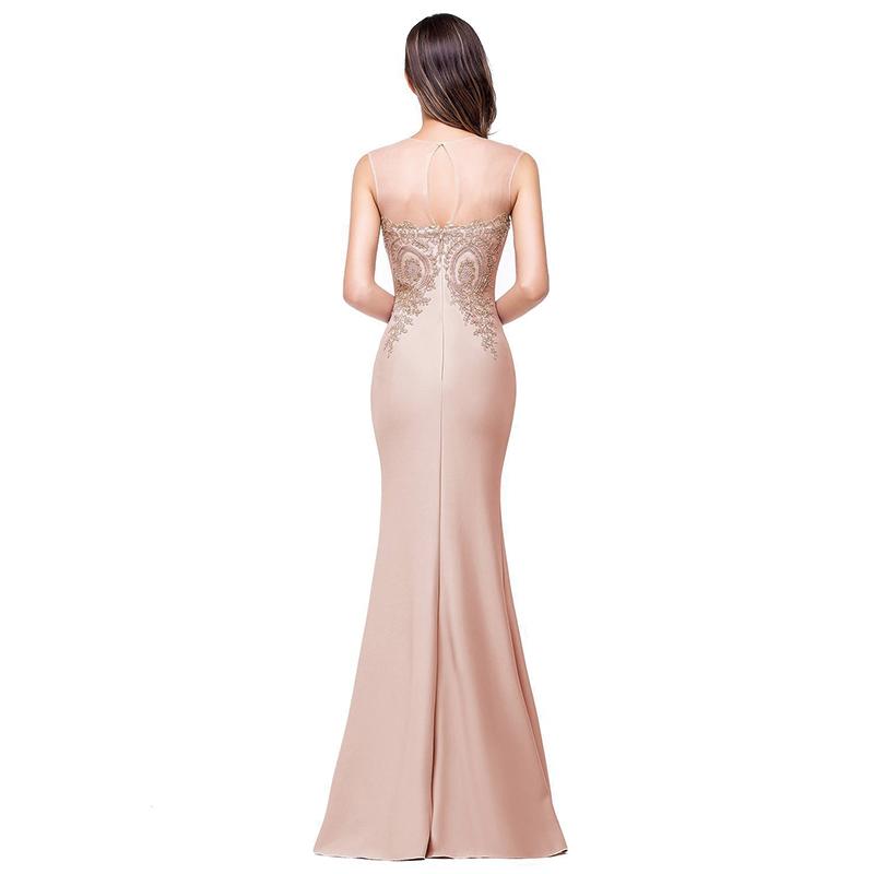 Plus Size Mermaid Bridesmaid Dress Gold Appliques Blush-Lynne