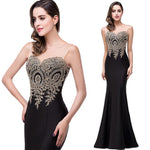 Plus Size Mermaid Bridesmaid Dress Gold Appliques Black-Lynne