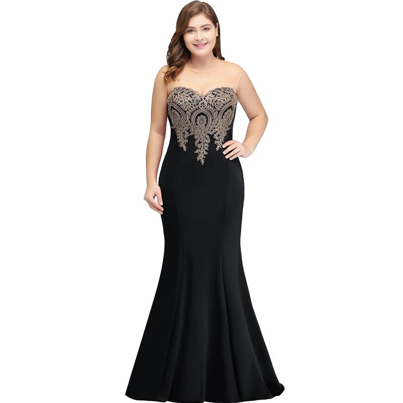 Plus Size Mermaid Bridesmaid Dress Gold Appliques Black-Lynne
