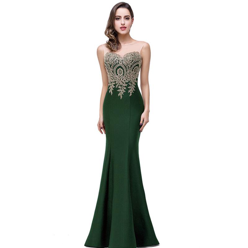 Plus Size Mermaid Bridesmaid Dress Gold Applique Green-Lynne