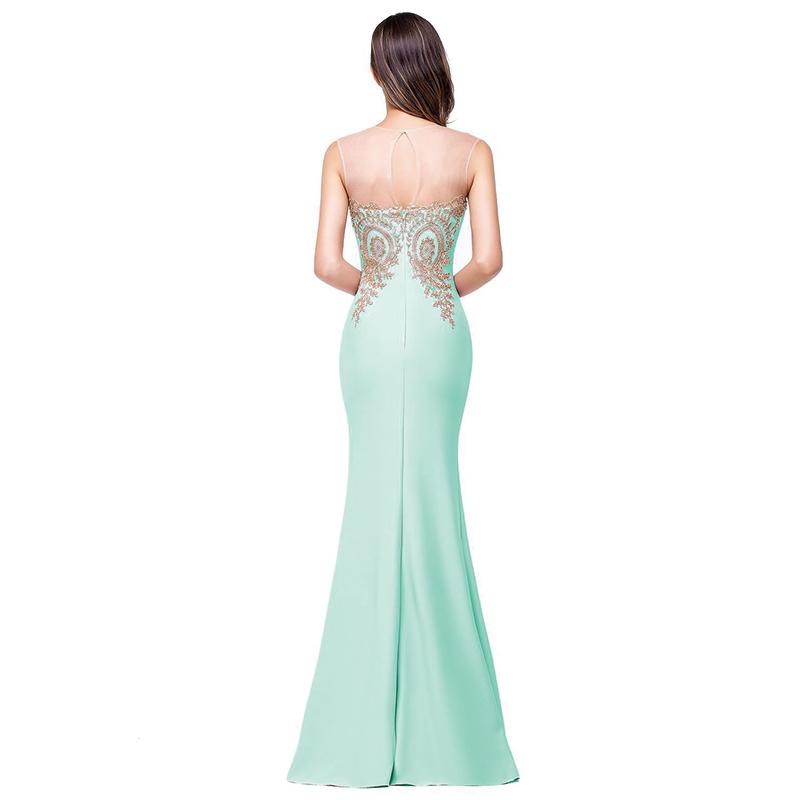 Plus Size Mermaid Bridesmaid Dress Gold Appliques Mint Green-Lynne