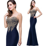 Plus Size Mermaid Bridesmaid Dress Gold Applique Navy Blue-Lynne