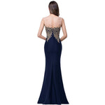 Plus Size Mermaid Bridesmaid Dress Gold Applique Navy Blue-Lynne