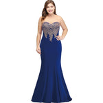 Plus Size Mermaid Bridesmaid Dress Gold Applique Royal Blue-Lynne