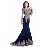 Mermaid Bridesmaid Dress Long Sleeves Lace Navy Blue-Tove