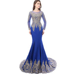 Mermaid Bridesmaid Dress Long Sleeves Lace Royal Blue-Tove