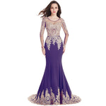 Mermaid Bridesmaid Dress Long Sleeves Lace Royal Purple-Tove