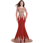 Mermaid Bridesmaid Dress Long Sleeves Lace Red-Tove