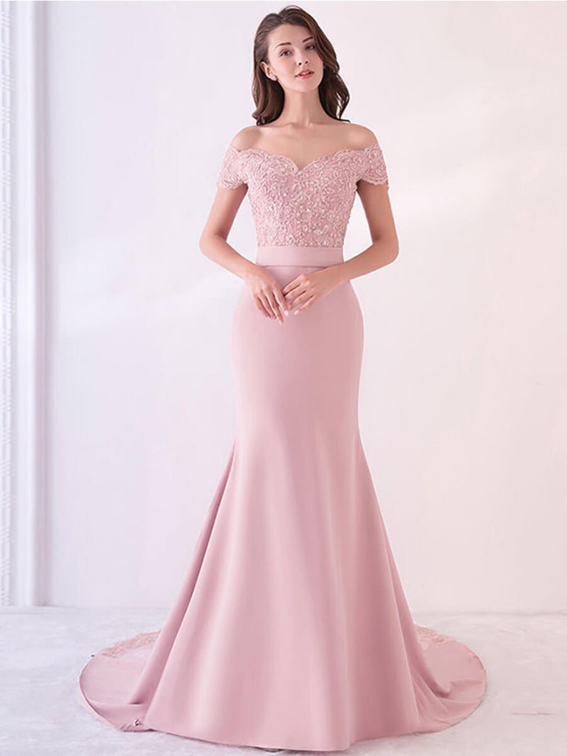 Dusty Pink Beaded Mermaid Bridesmaid Dresses Party Gowns