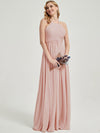Dusty Pink Halter Pleated Keyhole Back Chiffon Bridesmaid Dress - Mackenzie