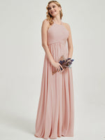 Dusty Pink Halter Pleated Keyhole Back Chiffon Bridesmaid Dress