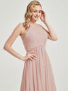 Dusty Pink Halter Pleated Keyhole Back Chiffon Bridesmaid Dress