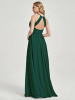 Emerald Green Halter Pleated Keyhole Back Chiffon Bridesmaid Dress - Mackenzie