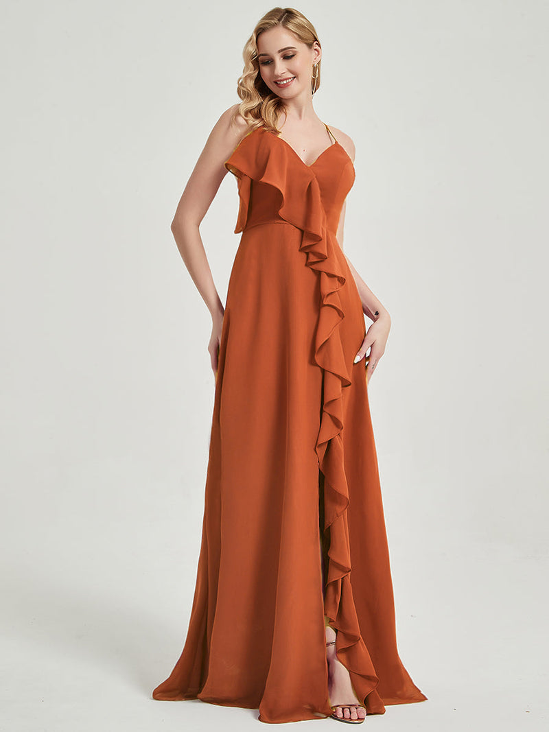 Floor length A-line silhouette and chiffon Fabric Bridesmaid Dress