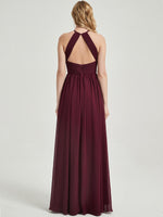 Floor length chiffon and thin straps halter neck Bridesmaid Dress