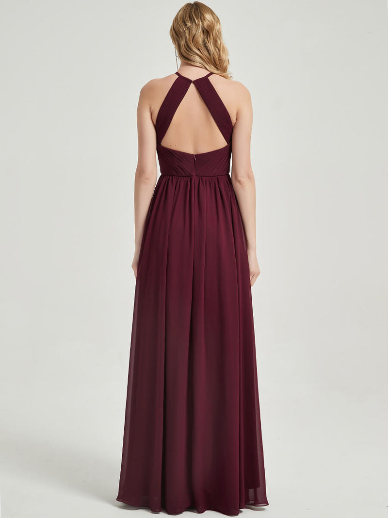 Floor length chiffon and thin straps halter neck Bridesmaid Dress