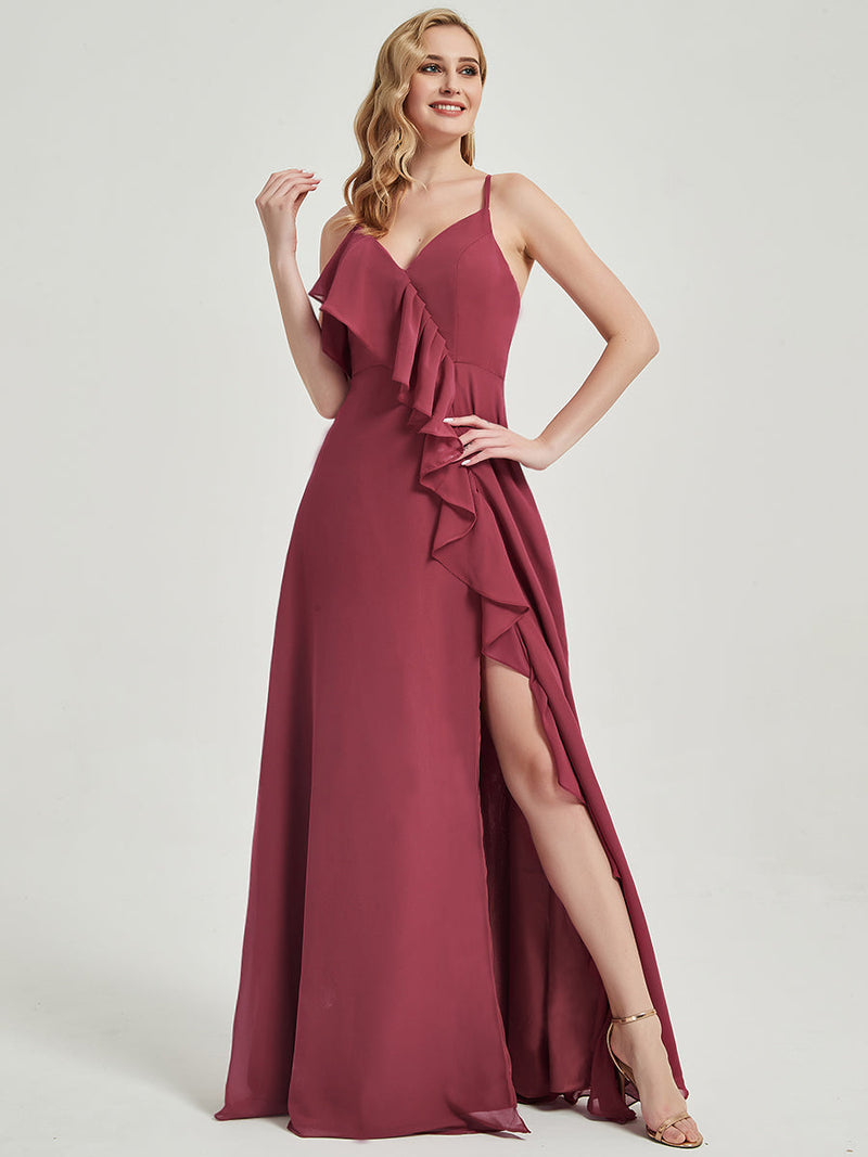 Floor length A-line silhouette and chiffon Fabric Bridesmaid Dress