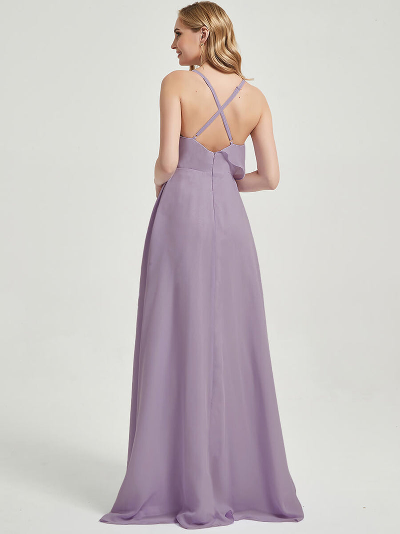 Dusty Purple Paloma  Floor length Chiffon Bridesmaid Dress 