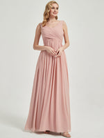 Flattering criss-cross bodice design and extra pleating Bridesmaid Dress