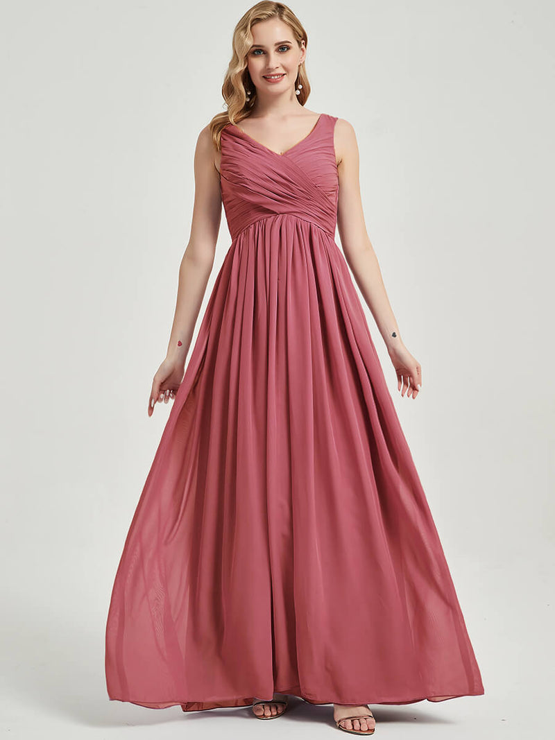 Floor length V neckline chiffon Bridesmaid Dress Zoe