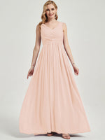 Pearl Pink V Neckline Empire Pleated Chiffon Bridesmaid Dress - Zoe