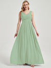 Sage Green V Neckline Empire Pleated Chiffon Bridesmaid Dress - Zoe