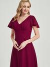 Red Wine Empire Bridesmaid Dress  With Sleeves On Each Side Of The Shoulder