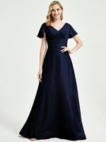 Dark Navy Empire Bridesmaid Dress With A-line Silhouette