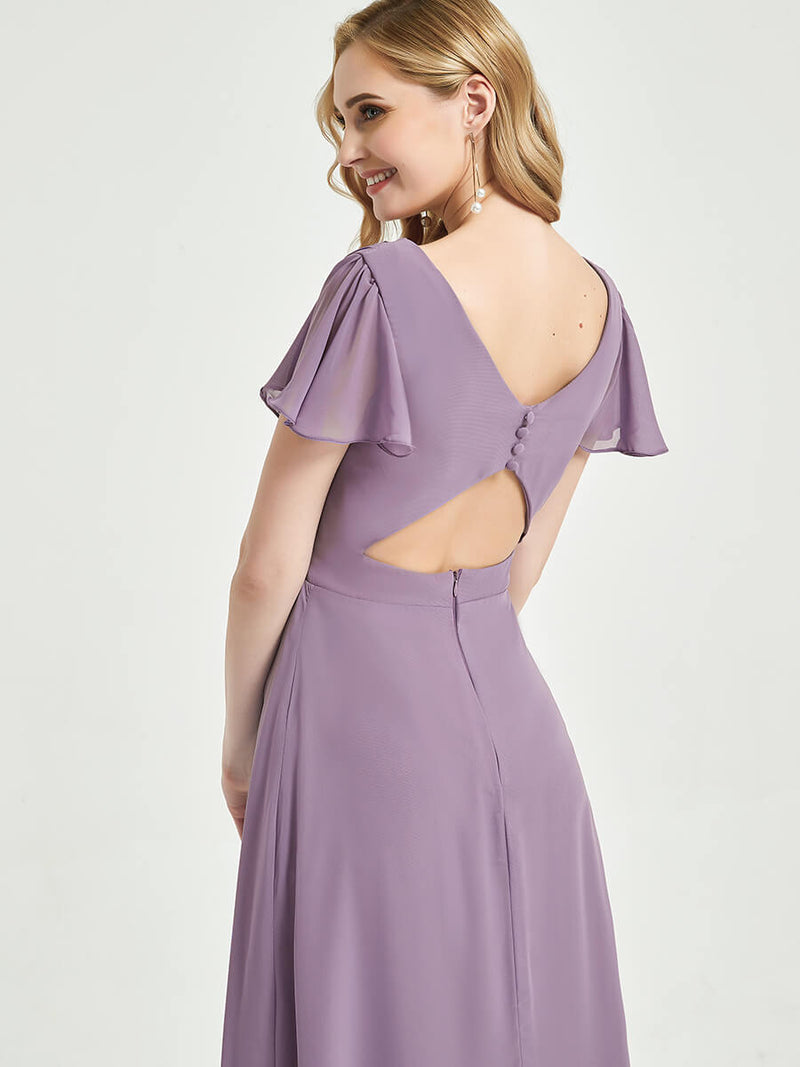 Ulanni- Empire Bridesmaid Dress  With Sleeves On Each Side Of The Shoulder