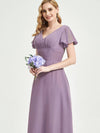 Dusty Purple Empire Bridesmaid Dress With V-Neck
