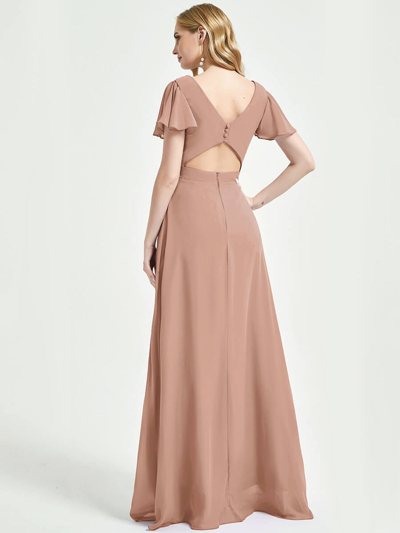 English Rose Chiffon Bridesmaid Dress With Sleeves On Each Side Of The Shoulder Ulanni