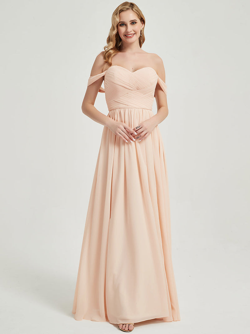 Pearl Pink Pleated Convertible Maxi Chiffon Bridesmaid Dress