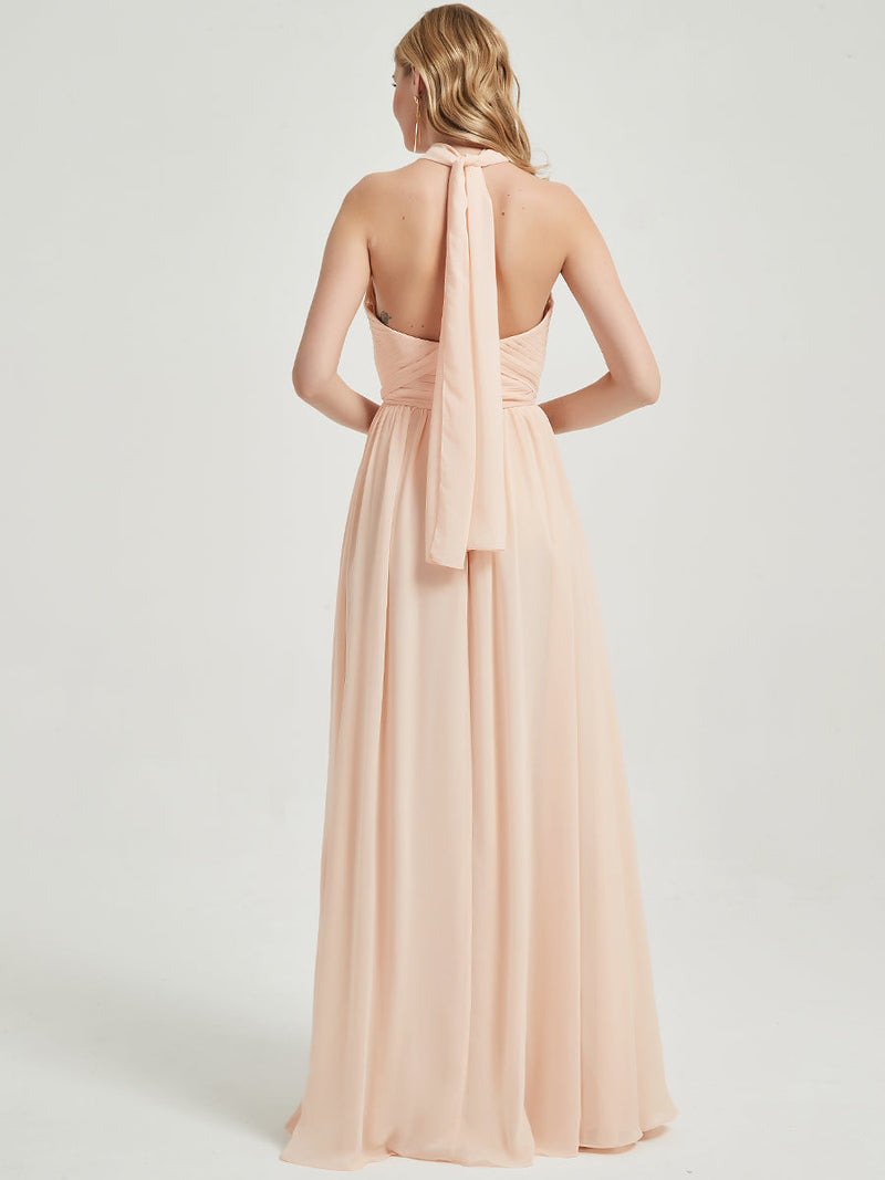 Pearl Pink Pleated Convertible Maxi Chiffon Bridesmaid Dress