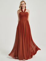 Rusty Red Pleated Convertible Maxi Chiffon Bridesmaid Dress