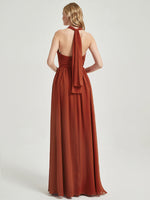 Rusty Red Pleated Convertible Maxi Chiffon Bridesmaid Dress