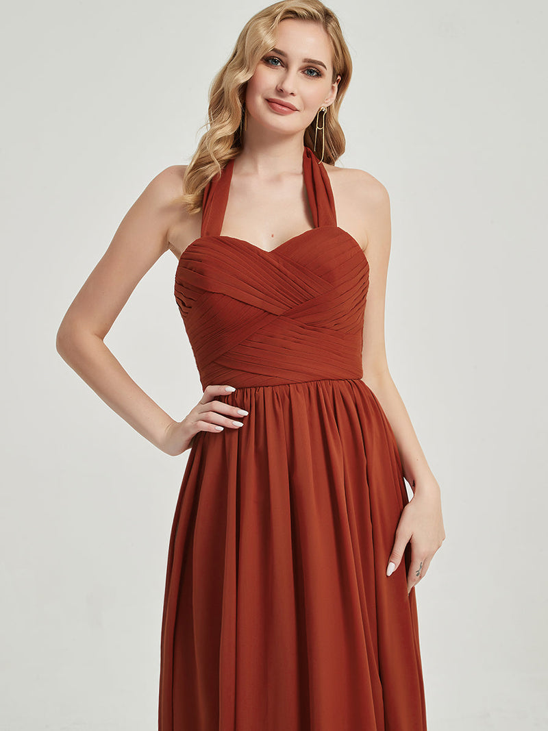 Rusty Red Pleated CONVERTIBLE Chiffon Bridesmaid Dress Kennedy