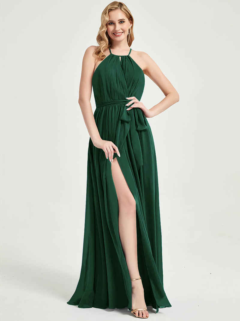Emerald Green Wrap Chiffon Bridesmaid Dress - Eliza