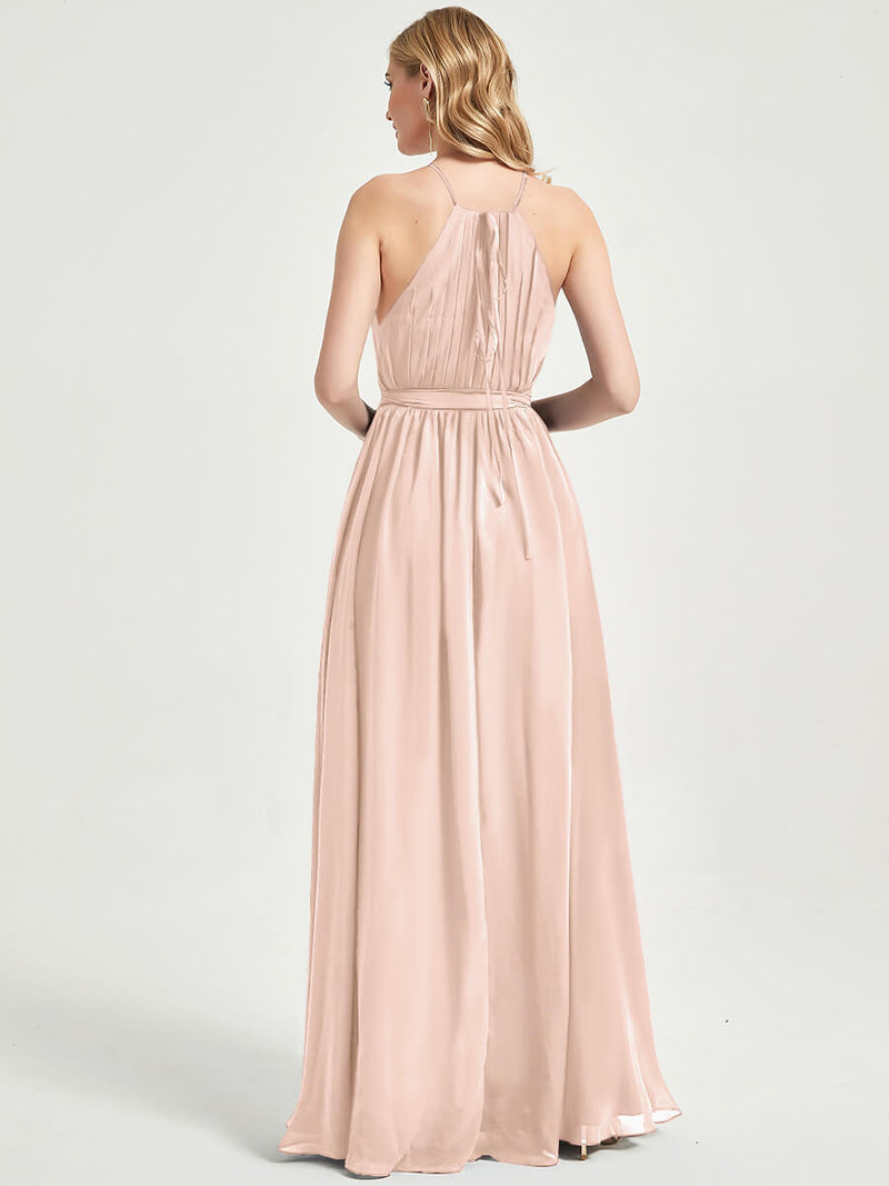 Pearl Pink Wrap Chiffon Bridesmaid Dress - Eliza