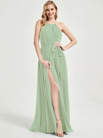 Sage Green Wrap Chiffon Bridesmaid Dress - Eliza