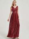 Wine Red V Cutting Sleeveless Sequined Bridesmaid Dress - Dawson