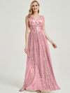 Pink Gold V Cutting Sleeveless Sequined Bridesmaid Dress - Dawson
