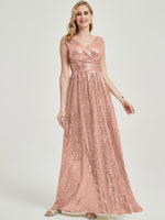 Rose Gold V Cutting Sequined Bridesmaid Dress - Dawson